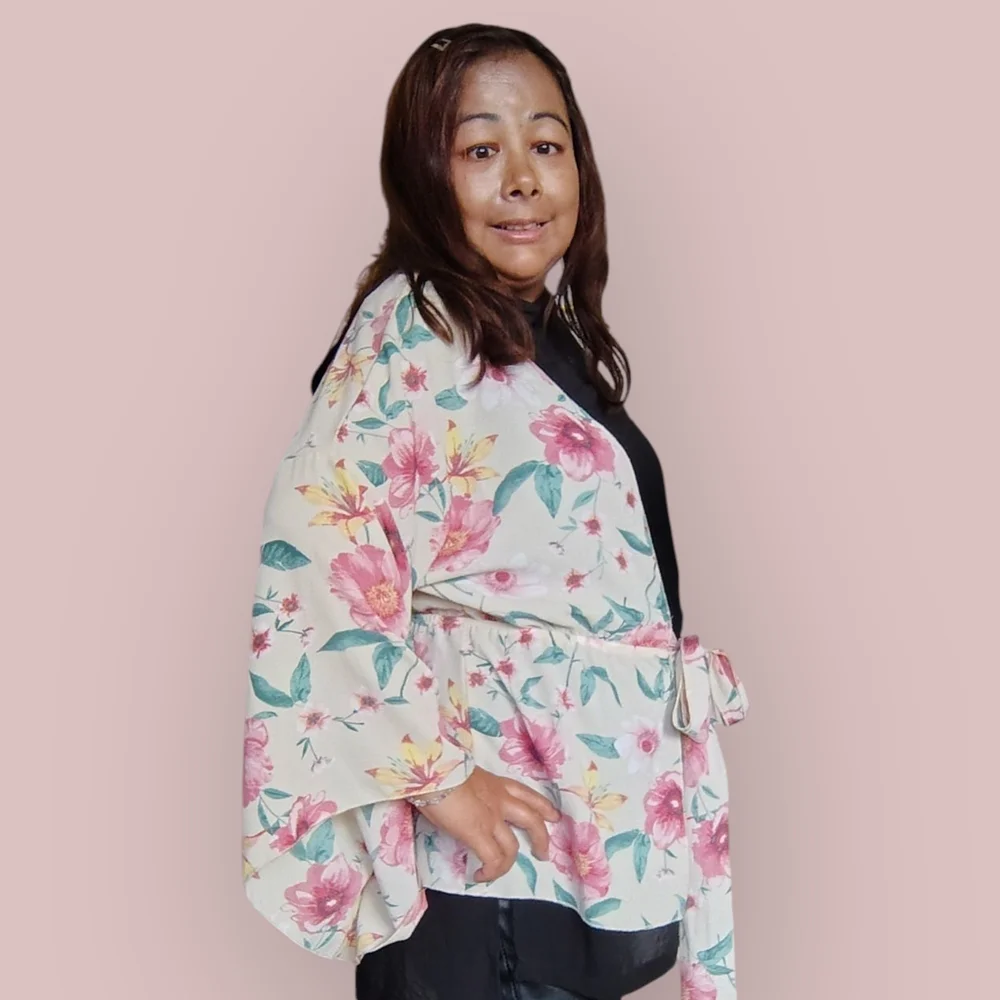 REVAMPED Women's Medium Floral Open-Front Kimono Cardigan - Picture 9 of 16